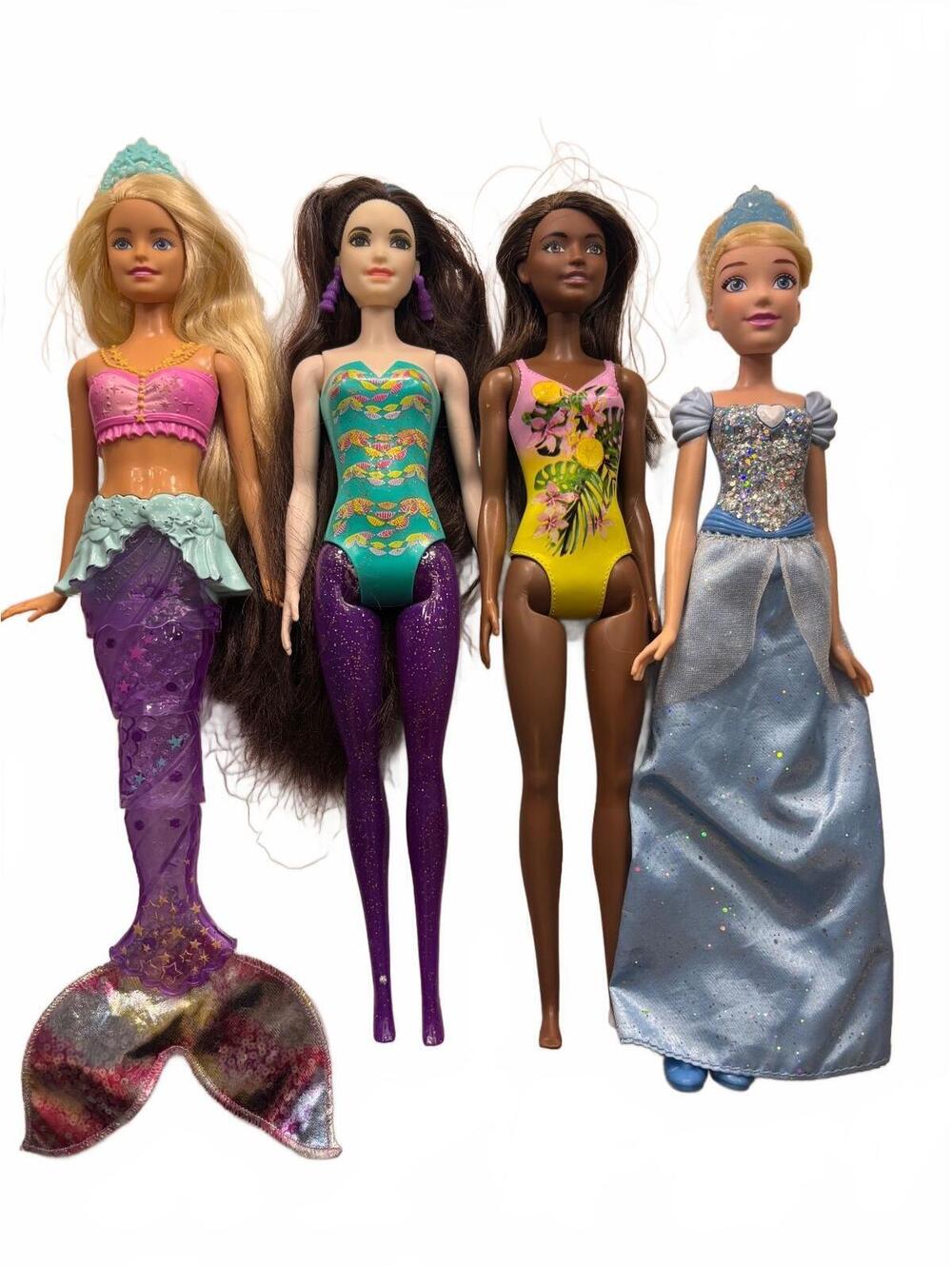 Lot of 4 Barbie & Disney Princess Dolls - Dreamtopia Mermaid, Cinderella & Beach